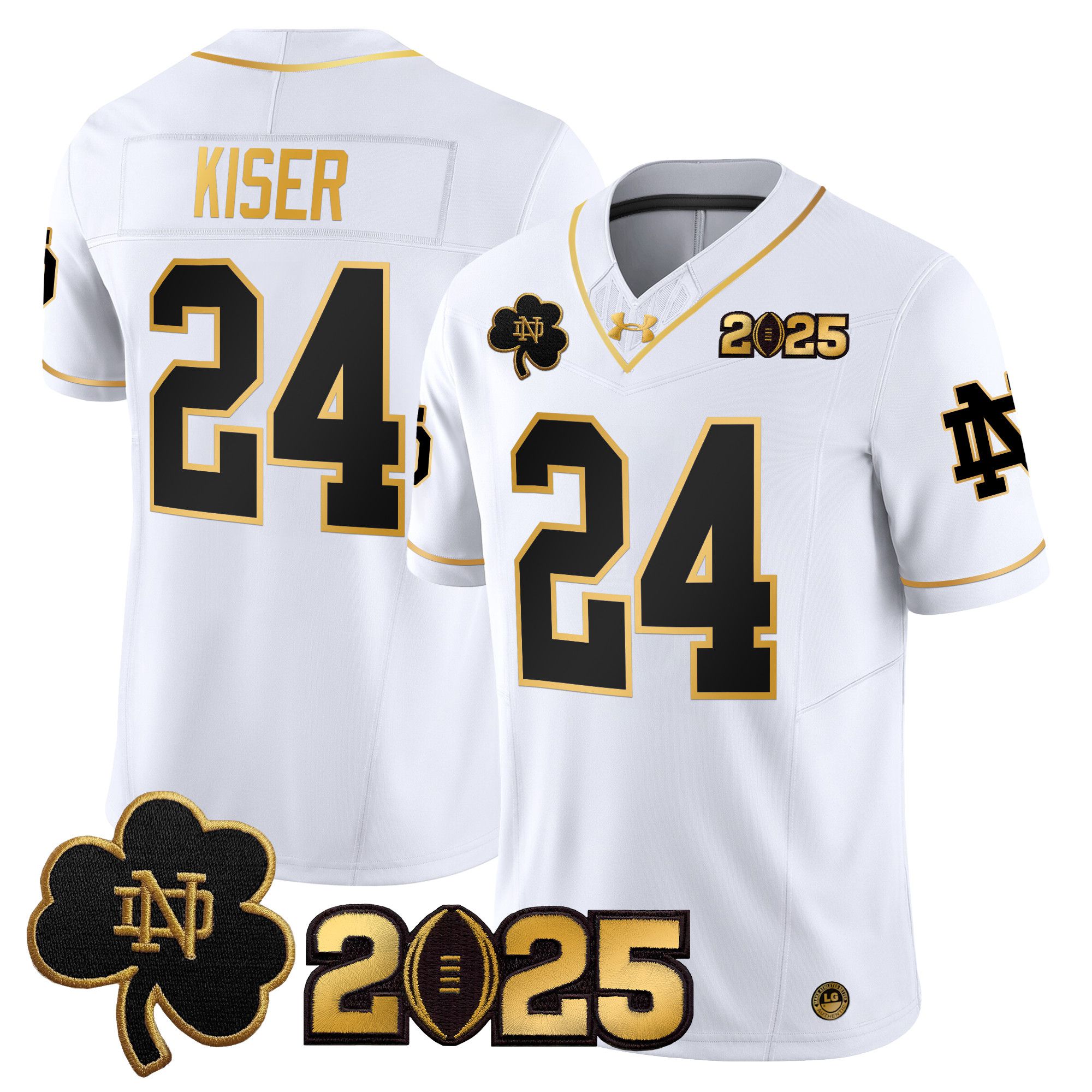 Men Notre Dame Fighting Irish 24 Kiser White 2025 CFP Final Patch Gold Vapor Limited NCAA Jersey
